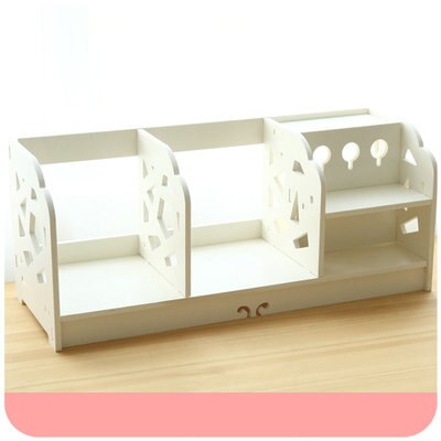 Organizador de escritorio de madera blanco, soporte para libros, papelería, sujetalibros decorativo, organizador de libros