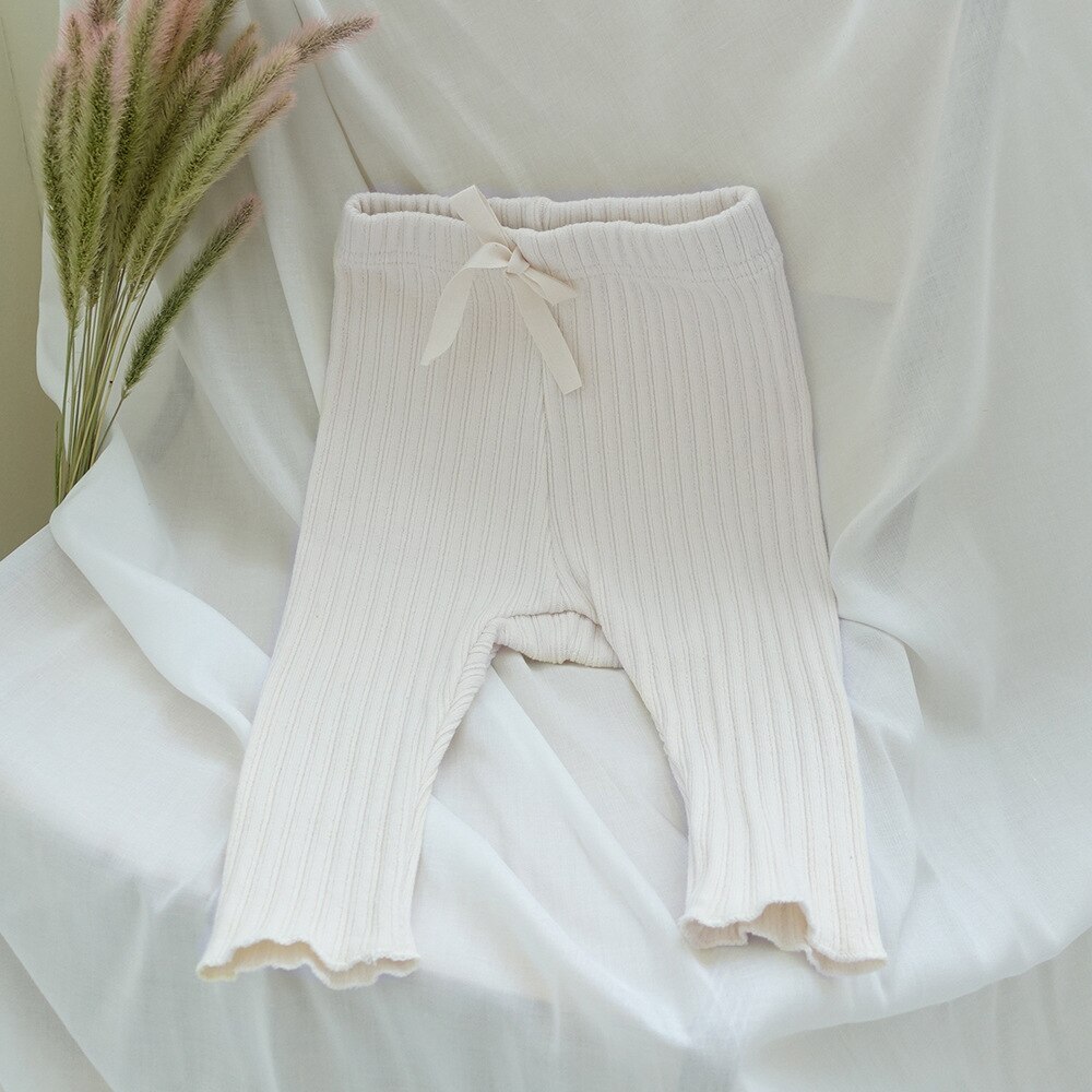 Vår höst barn bebis flicka pojke byxor bebis flickor leggings rosett bomull mjuk ventilerande stickade snygga leggings