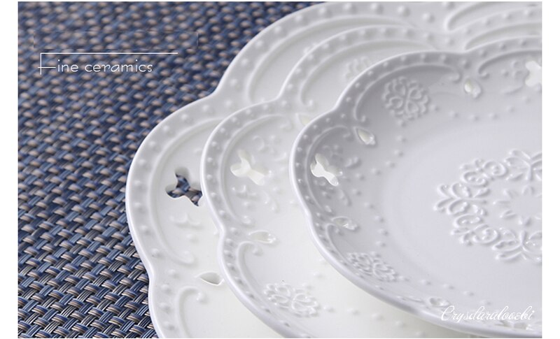3pcs Set, 6+8+10inch, White Embossed Porcelain Cake Plate, Butterfly , Service the Table, Dinner Plate Sets, Dinnerware