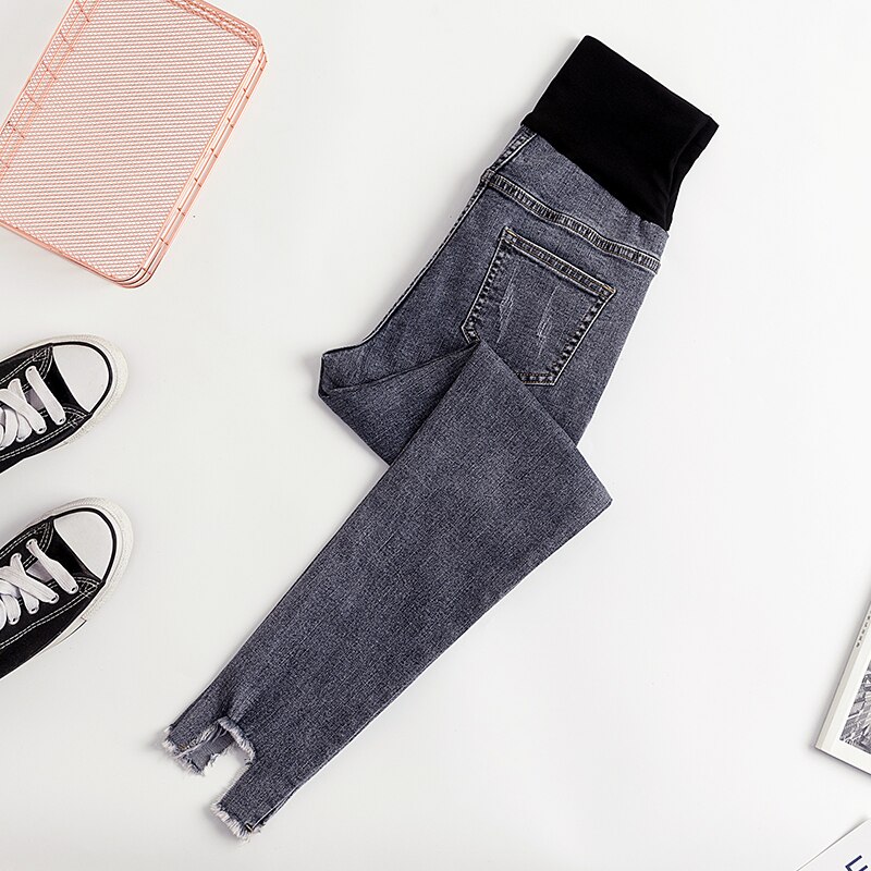 Jean slim pour femme enceinte et femme | En coton, à ourlet irrégulier, pantalon de bureau,: 8830 dark gray / L