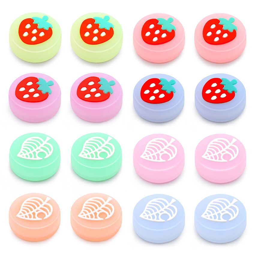 4Pcs Luminous Light Leaf Strawberry Thumb Grip Cap Controller Analog Protective Cover For Nintendo Switch/Lite Joy-Con