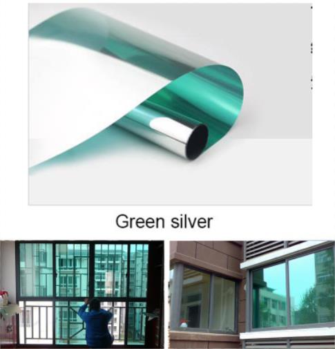 Groen Zilver Waterdichte Glasfolie Spiegel Zilver Isolatie Stickers Uv Afwijzing Privacy Window Tint Films