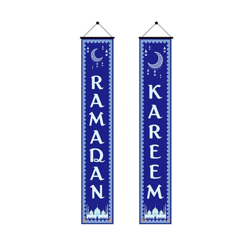 2Pcs Eid Mubarak Porch Banner Ramadan Kareem Front Door Flag Hanging Sign Decor H051: 06