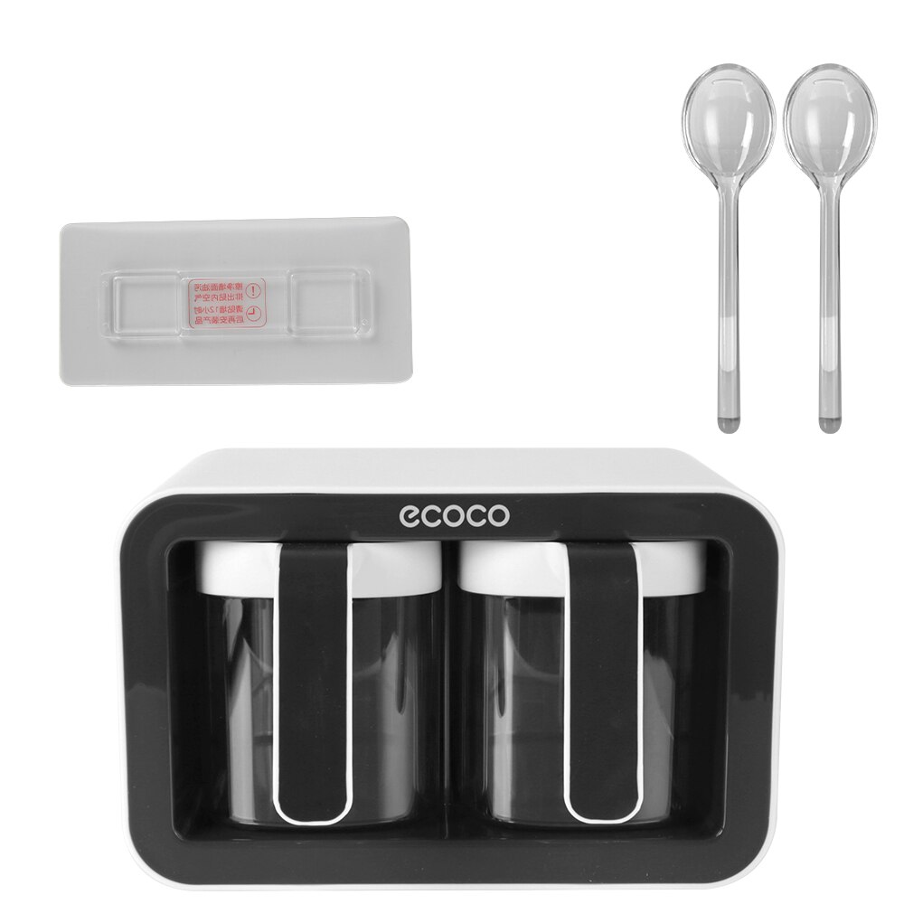 Spice Boxes Wall Mount Storage Set Kitchen Supplies Sugar Bowl Salt Shaker Seasoning Container Spice Rack Organizer With Spoons: Black 2 cups