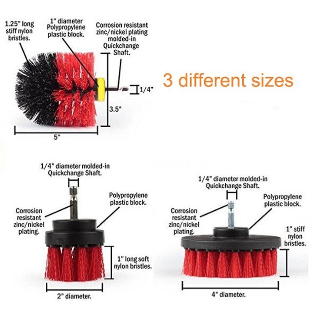 3 pcs Power Scrub Brush Drill Cleaning Brush for Bathroom Shower Tile Grout Cordless Power Scrubber Drill Attachment Brush Kit: Box Package / Red