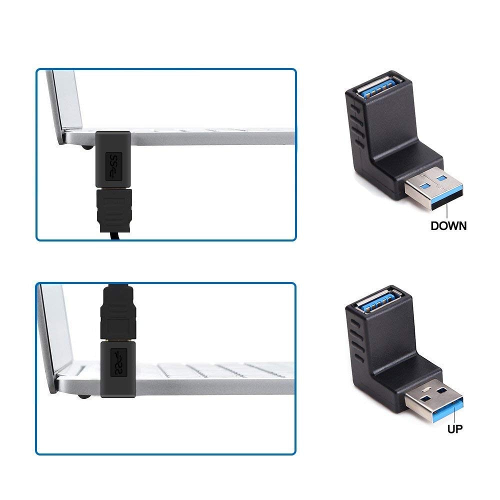 Acopladores adaptadores USB 3,0 de 90 grados, macho a hembra, 4 unidades (izquierda, derecha, arriba, abajo)