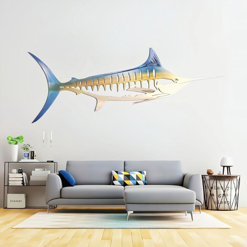 Simulation Metal Shark Tuna Pendant Wall Decor Metal Fish Sculpture Wall Art Hanging Ornament for Living Room