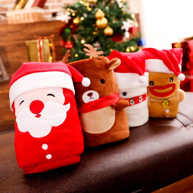 Fleece kerstpop deken rode kerstman cartoon sneeuwpop eland warme pop voor kind volwassene kantoor auto baby deken
