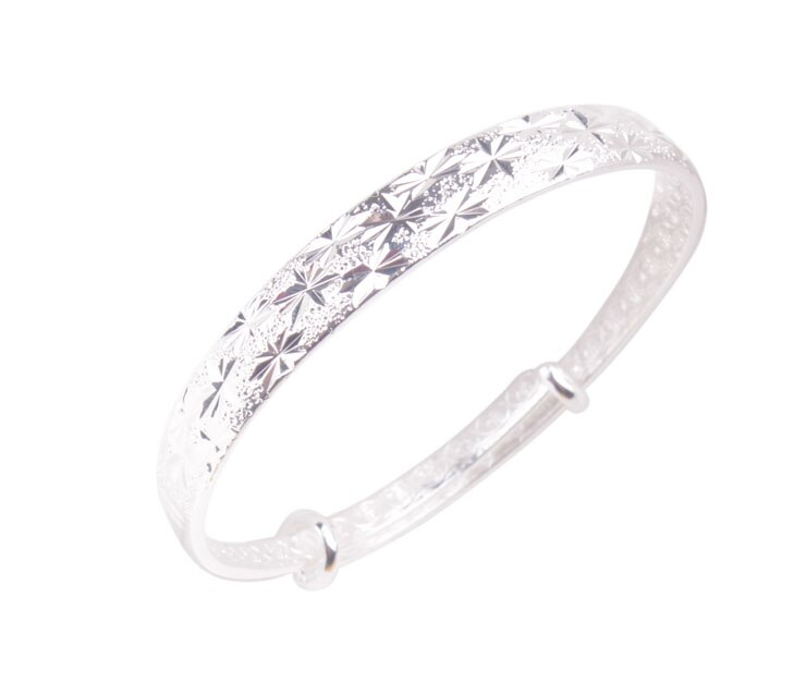 3PCS Bright Silver Color Plate Cuff Bangle Bracelet: Stars