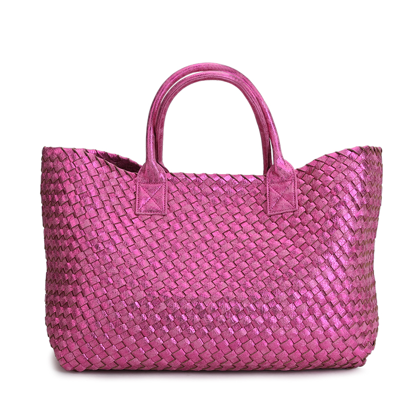 hand-woven women's bag spring summer European and American tide single shoulder vegetable basket women casual bag: rose red