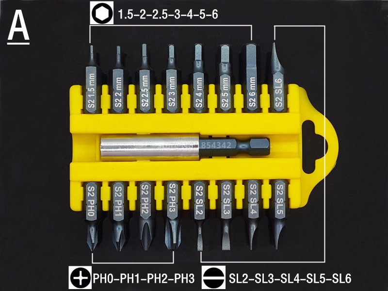 17pcs Security Tamper Proof Torx Hex Star Bit Set Magnetic Holder Screwdriver Bits Torx Hex Star Tamper Proof Screwdrivers Bit: A