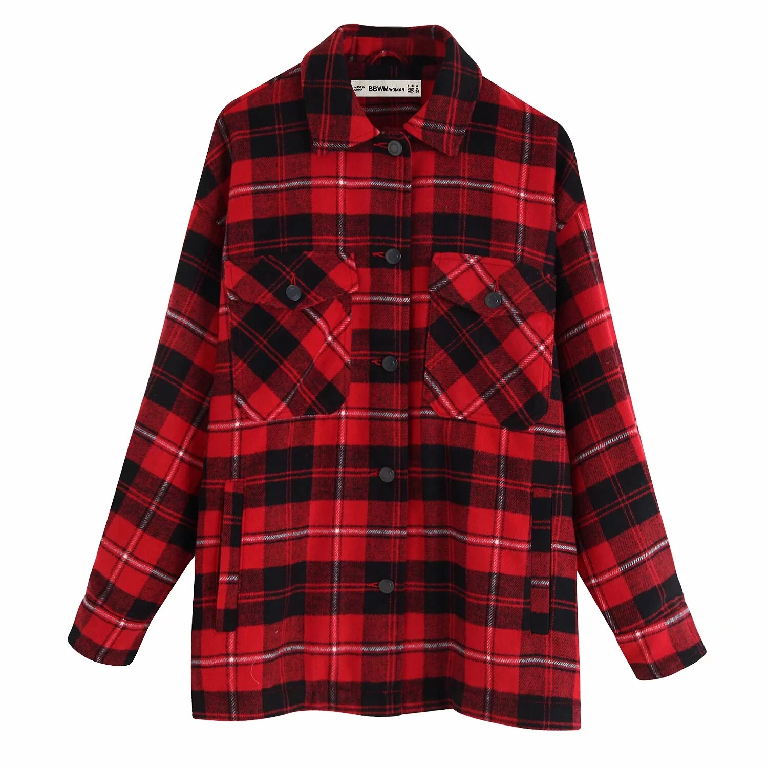 green red Plaid jacket for women winter coat Long Sleeve office coats and jackets women Oversized bomber jacket: Red / M