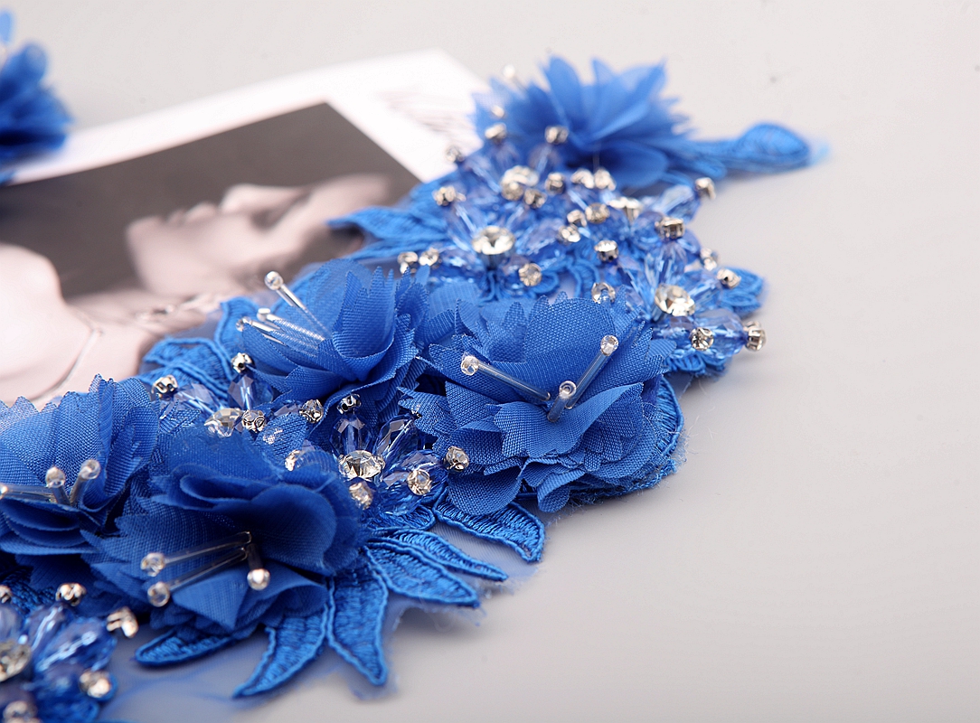 10 Color Beaded Sequins 3D Decals Mirror Flower Lace Fabric Evening Dress Front Chest Back Applique Patch Decoration