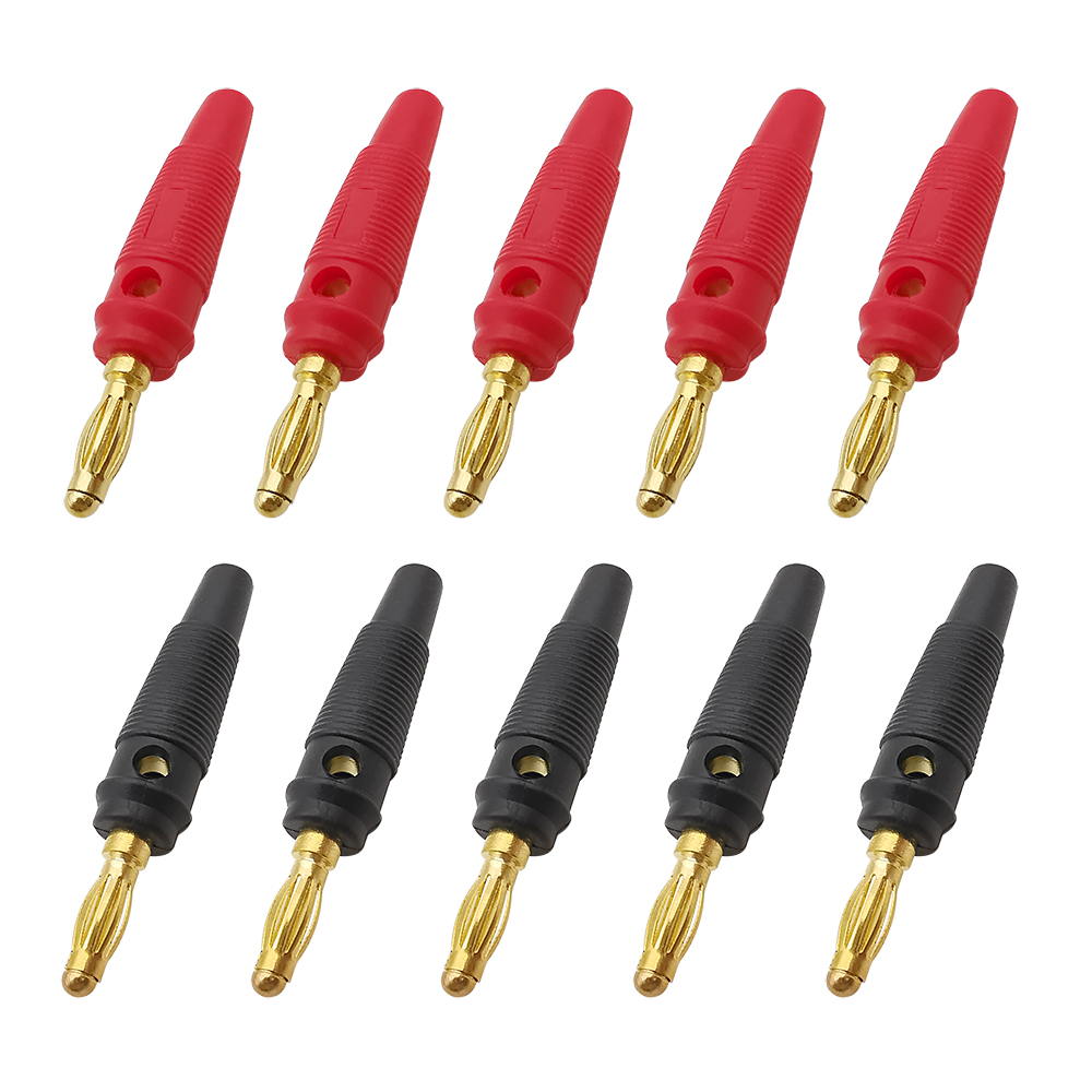 10 stück rot-schwarze 4mm- bananenstecker-lautsprecherkabelverbinder, vergoldet/vernickelt, 4mm bananenstecker (männlich/weiblich): Rot