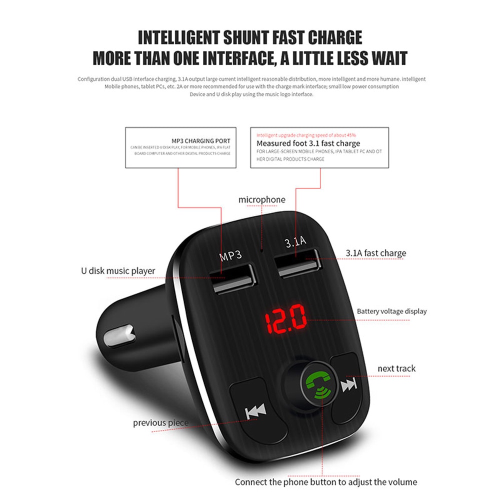107/5000 Bluetooth FM del modulador del transmisor kit de manos libres para coche adaptador de Radio MP3 jugador Dual del cargador del USB