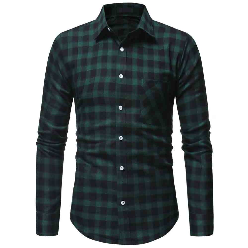 Plaid Shirt Autumn Winter Red Checkered Shirt Men Shirts Long Sleeve Chemise Homme Cotton Male Check Shirts: Green / M