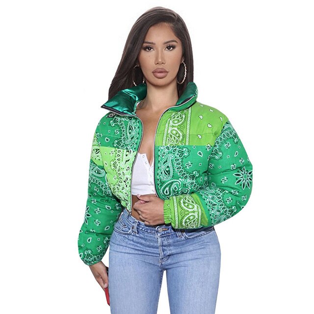 Manteau Bandana imprimé Paisley pour femme, veste à bulles, parka chaude, décontractée, fermeture éclair, vêtements d'extérieur, hiver: 4 / S