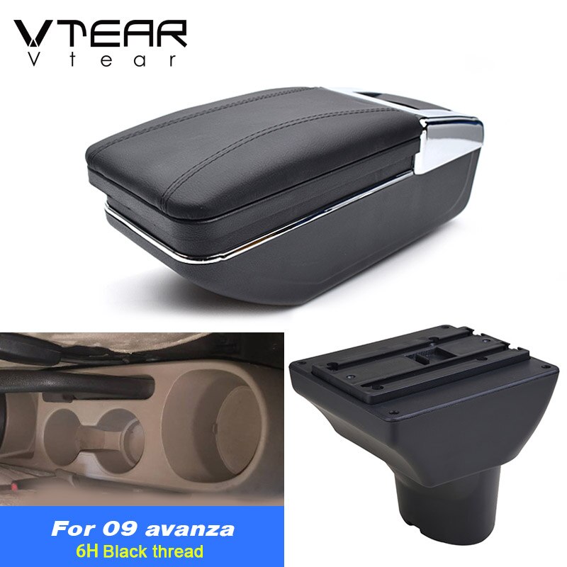 Vtear for Hyundai i20 car armrest leather arm rest usb storage box ABS center console accessories interior parts automobile: black thread