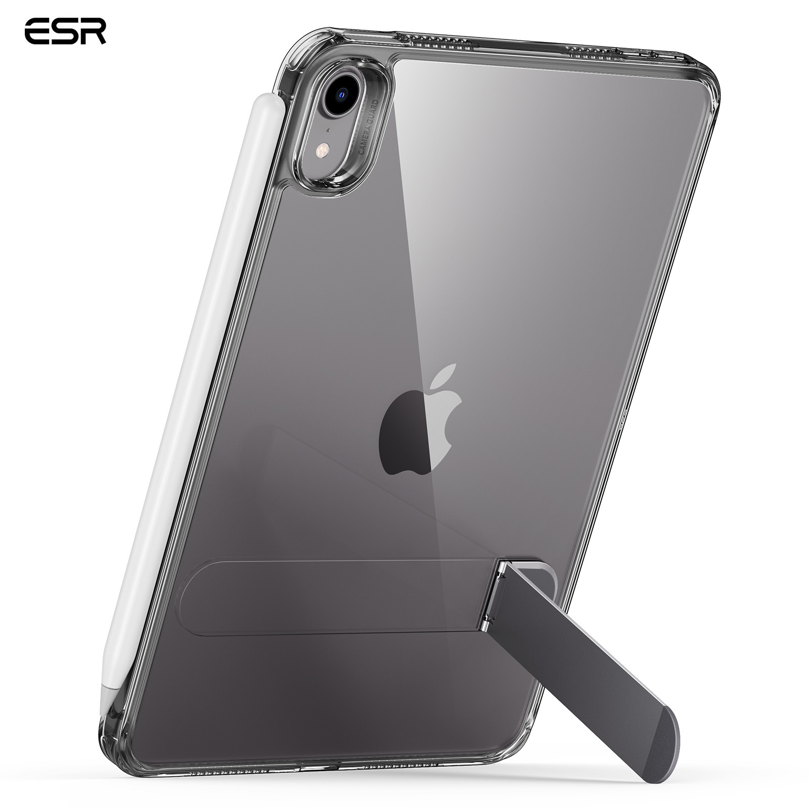 ESR-Kickstand Case for iPad Mini 6) Mini 7) Hybrid Protection Clear Back Cover with Stand Support Pencil Pro & Pencil: Red