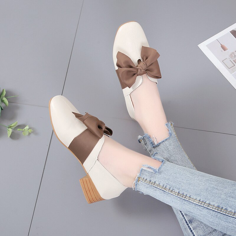 Zapatos informales con lazo para mujer, alpargatas planas de cuero, zapatos estilo oxford para dama, tacones cuadrados a la , sin cordones