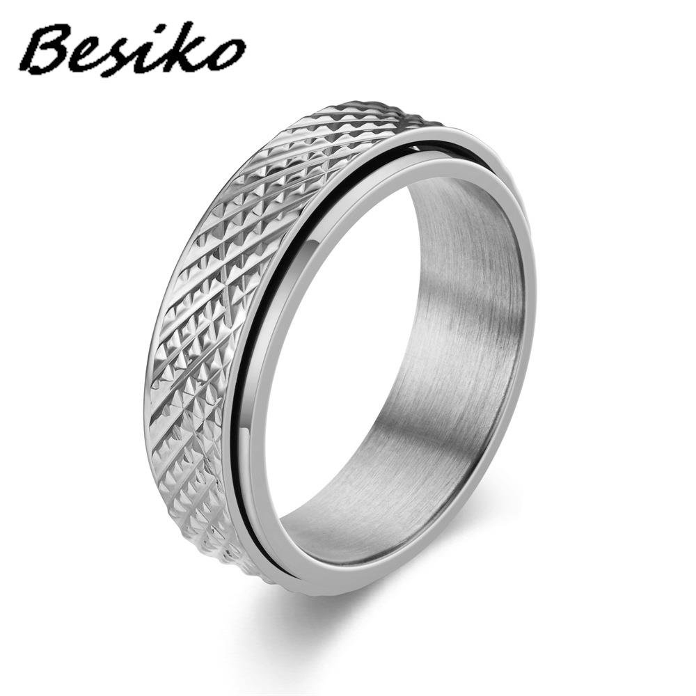Besiko Anti-Stress anxiété Fidget Spinner Couple anneaux pour amoureux rotatif en acier inoxydable alliance jointure anneau bijoux: 7 / Argent