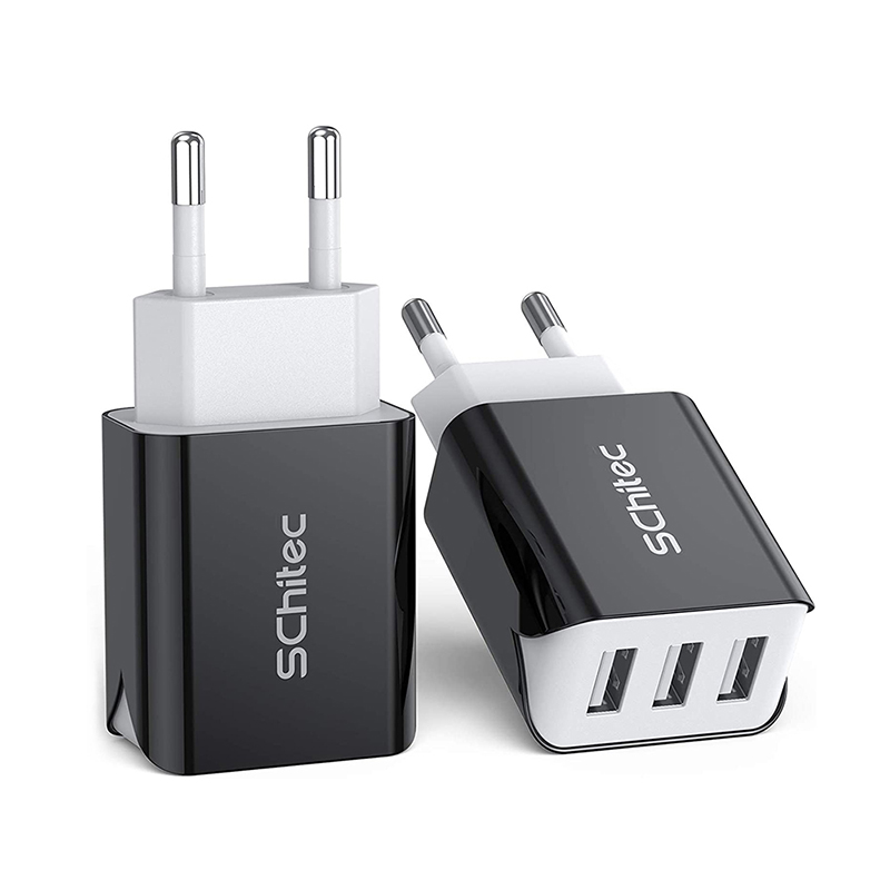 Schitec 5V/3.1A Usb Charger Voor Iphone Charger 3 Poorten Snelle Opladen Muur Telefoon Oplader Voor Iphone Samsung xiaomi Usb Adapter: EU 5V3.1A 2Pcs Black
