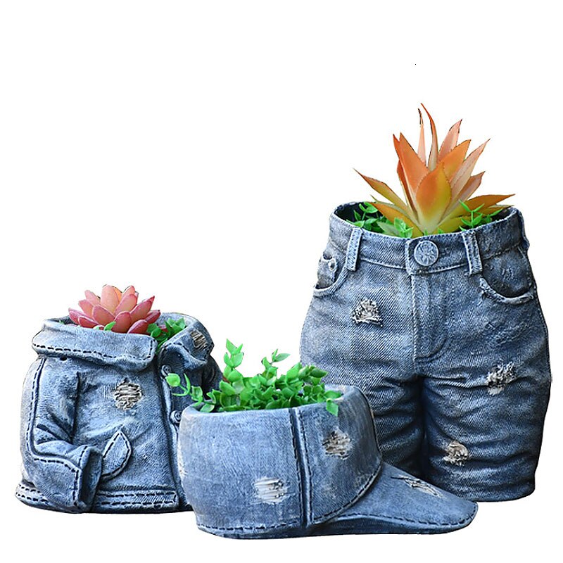 Denim Clothes Pants Resin Flower Pot Garden Flower Pot Ornament Hat