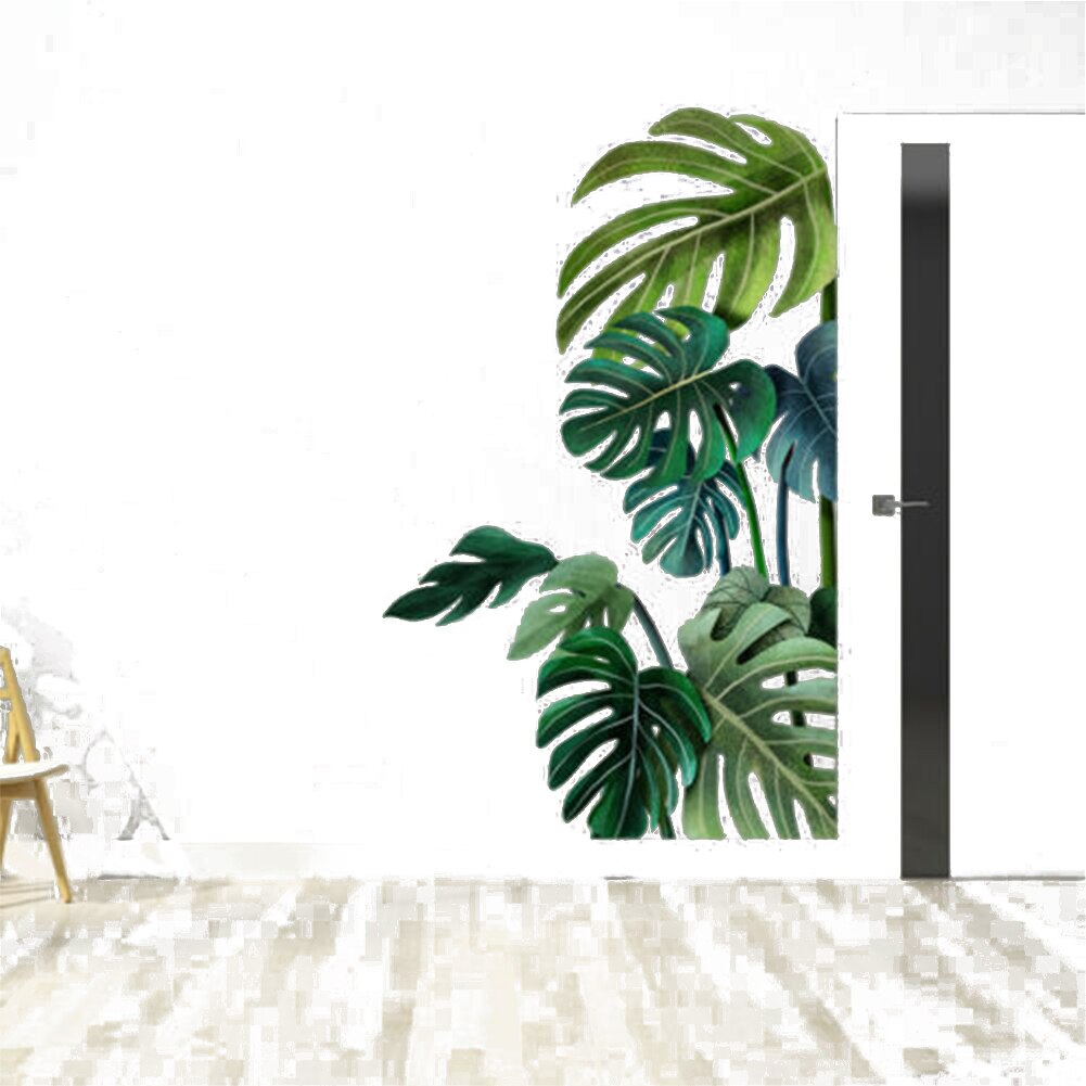 Tropical Leaves Wall Decals Fresh Green Palm Tree Leaf Removable Vinyl Wall Stickers for Home Living Room Office