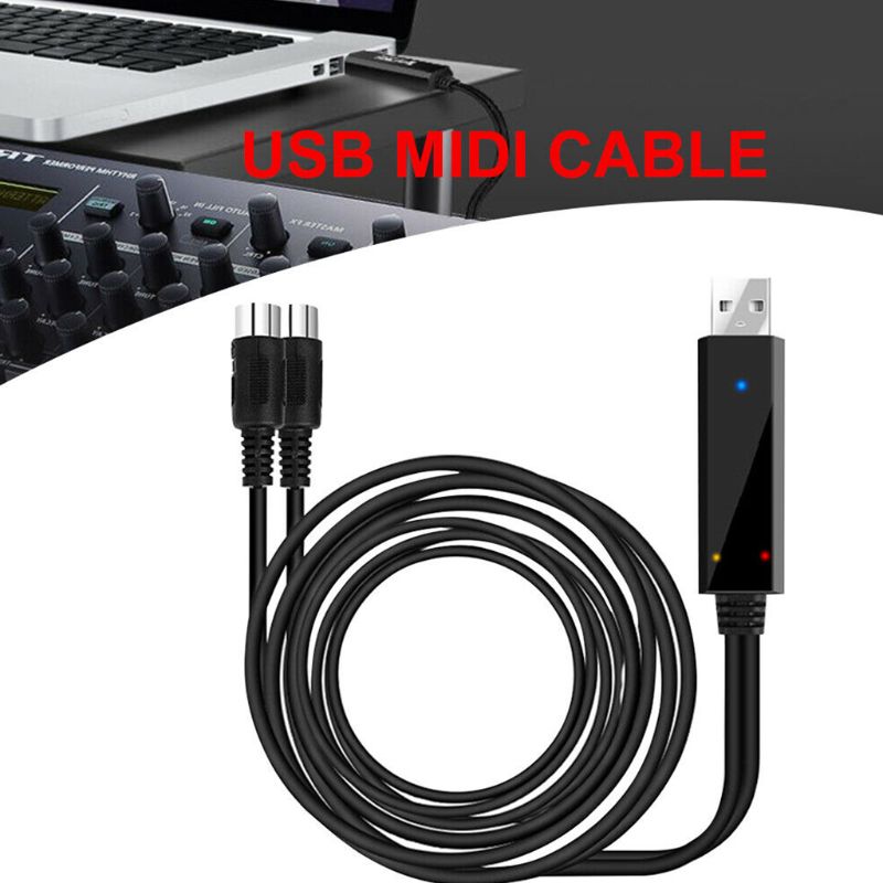 2 Meters Length Keyboard Recording Editing Cable Electric Piano Converter Cable USB to Midi Line Black