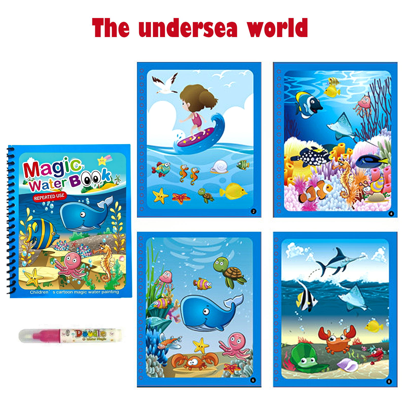 Magic Water Book Painting Brochure Watercolor Drawing Toy Montessori Educational games for Children&#39;s Toddler Toys Coloring Book: The undersea world