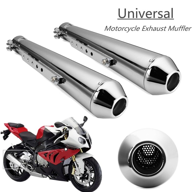 Universal Motorcycle Cafe Racer Exhaust Pipe with Sliding Bracket Matte Black Silver
