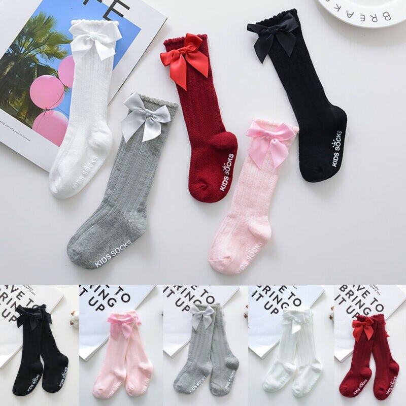 Baby Zomer Kleding Kids Peuters Meisjes Grote Boog Knie Hoge Lange Zachte Katoenen Kant Babysokjes Strik Katoenen Sokken