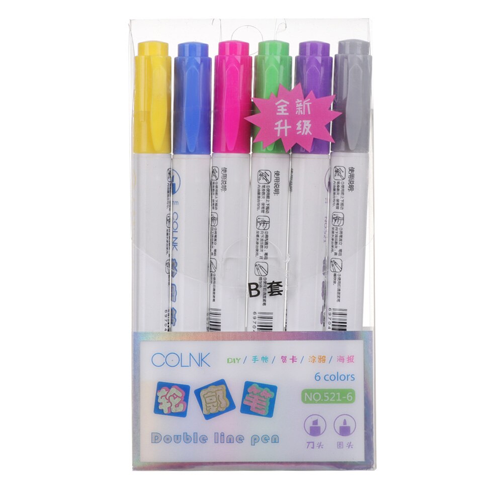 Double Line Outline Metallic Markers Magic Shimmer Paint Pens for Kids Adults Drawing Marker Pen Art Painting Learning Supplies: Double head 6Pcs B