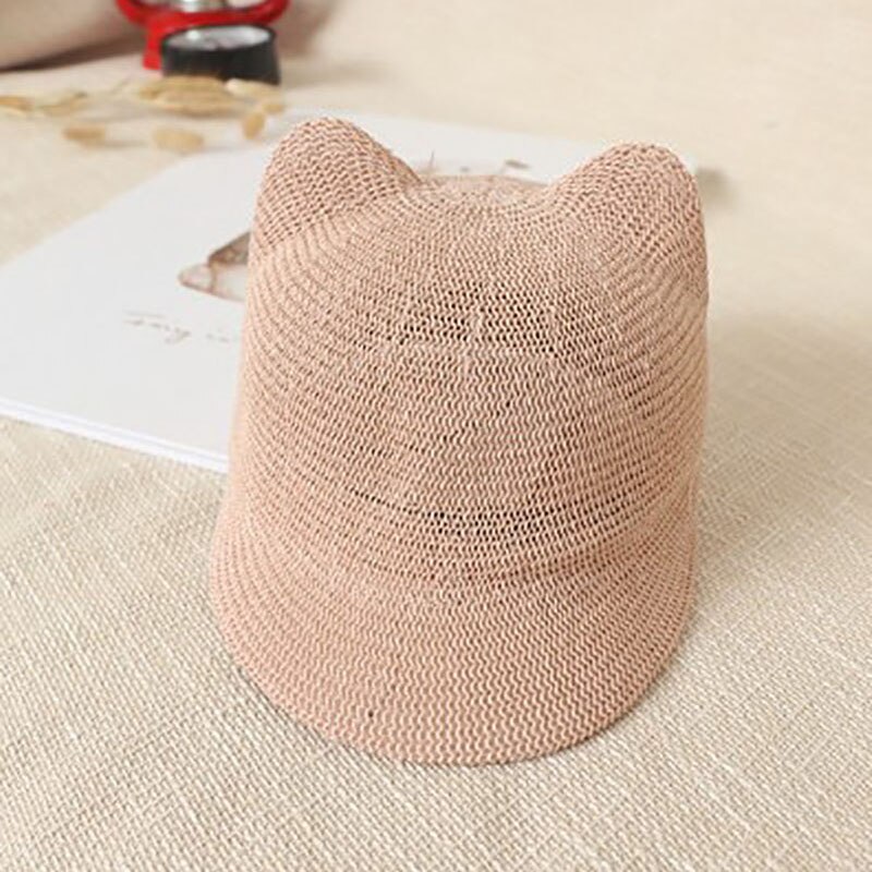 Nette Baby Hut Mit Ohren Sommer Stroh Mesh Baby Mädchen Junge Hut Kinder Snapback Baseball Cap Kinder Strand Sonnenhut: style 1 pink