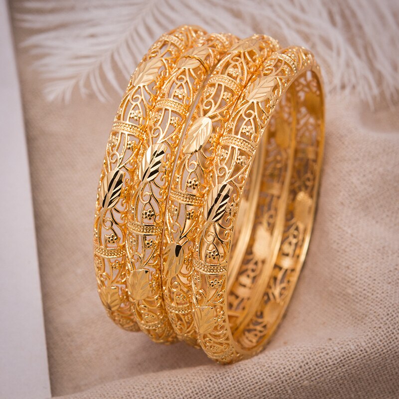 1Pcs/lot Can Open Women Bangles for Women Girl Simple Gold Color leaf Bangles Bracelet Wedding Party Dubai Gold Jewelry