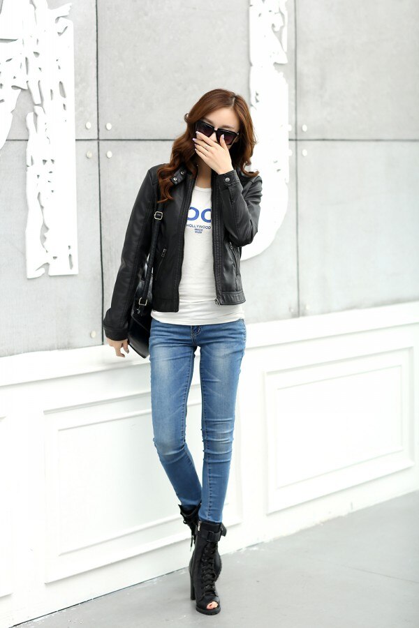 Blouson en cuir pour femmes, court et confortable, pour moto, à la XS-XXXL, 7 tailles, paragraphe court, doux et confortable, PU Slim manteaux pour vêtements de dessus