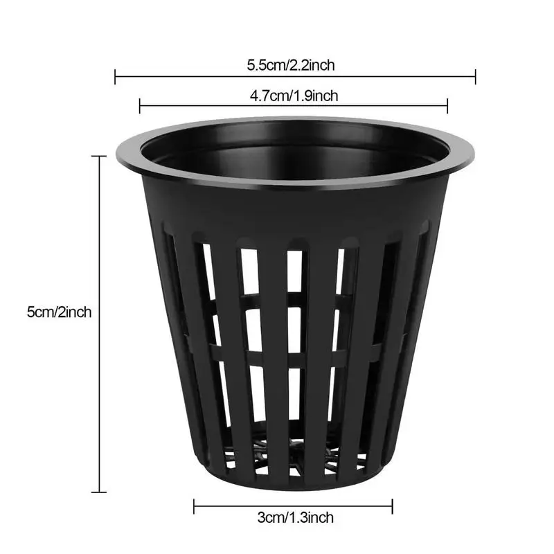 50/100 Uds. Tazas de red de malla ranuradas para jardín de 2 pulgadas, tazas de red redondas, macetas para hidroponía, cestas de red ranuradas para jardín