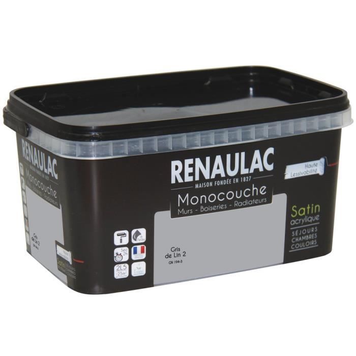 Pintura de pared satinada de lino gris multicapa 2.5 L Paredes / Carpintería / Radiadores - RENAULAC