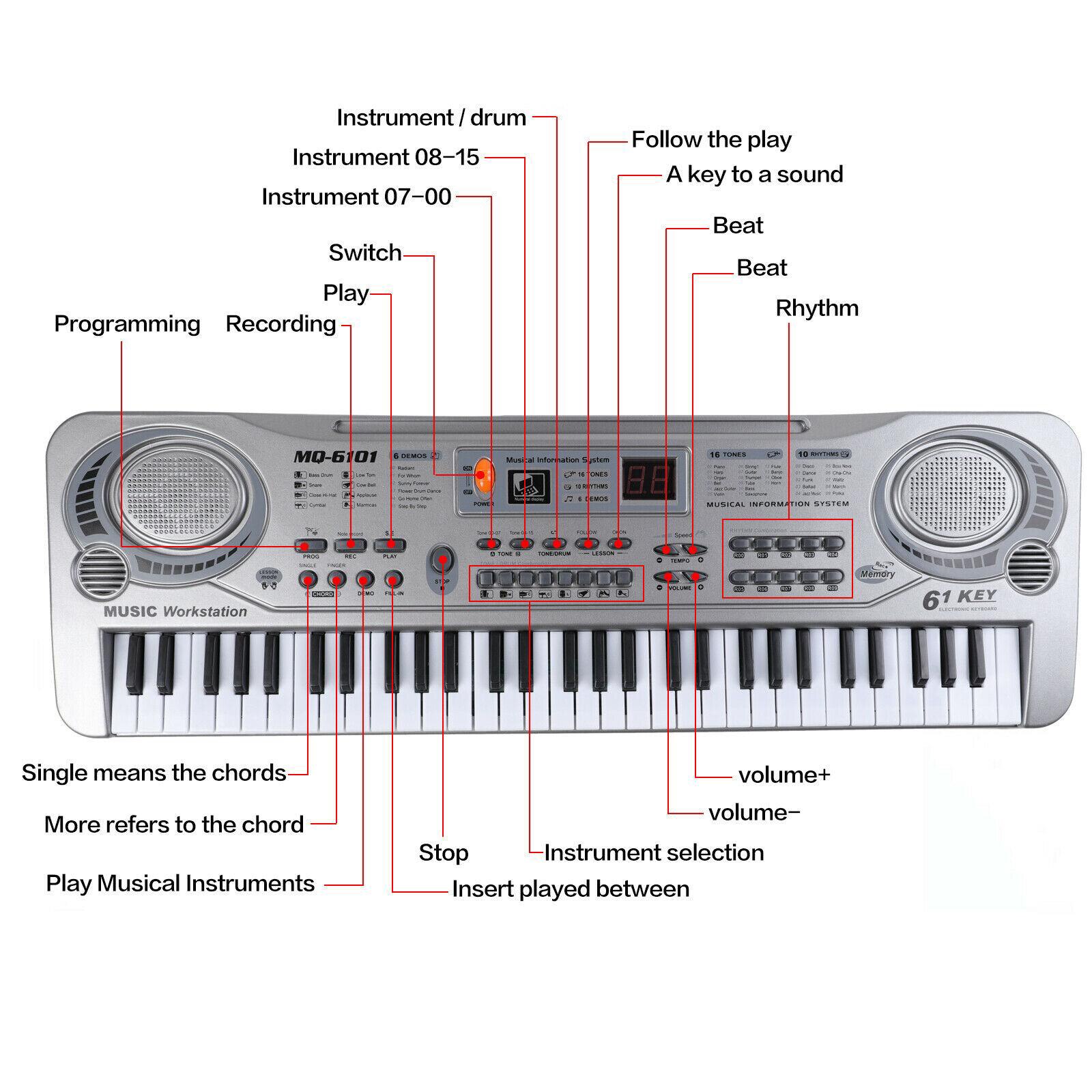 61 Toetsen Elektronische Piano Keyboard Digitale Piano Orgel Met Microfoon Educatief Speelgoed Voor Beginners Volwassenen Kinderen Kinderen