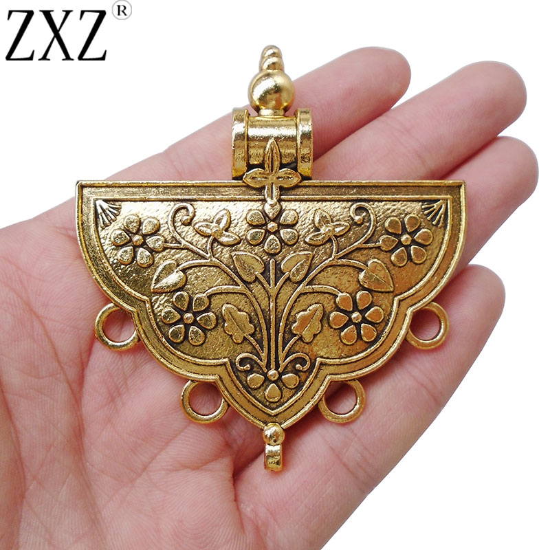 ZXZ 2 stks Antiek Goud Grote Tribal Multi Strand Bloem Connector Hanger voor Ketting Sieraden Maken Bevindingen 70x65mm