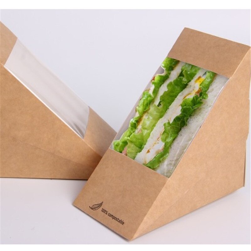 Kraft Paper Sandwich Box Triangle Paper Box Open Window West Point Bakery Food Packaging Packing Box