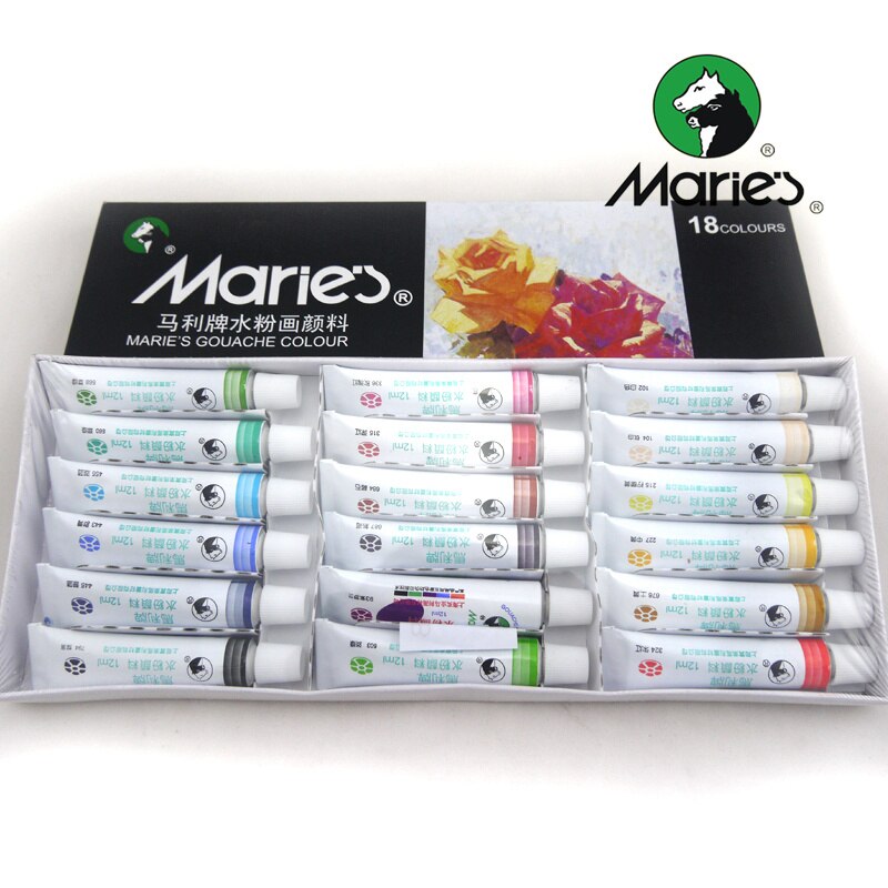 Marie's Gouache Paint Set 12/18/24/36 Colors 12ML Pigment Children Students Portable Sketch
