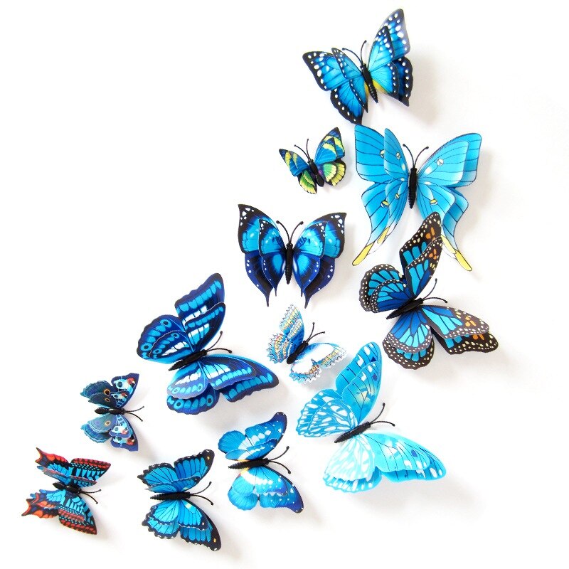 Pegatinas de mariposas artificiales 3D DIY 12 Uds. Para el hogar, decoración de tejas para el frigorífico, autoadhesivo impermeable extraíble de dos pisos: 2