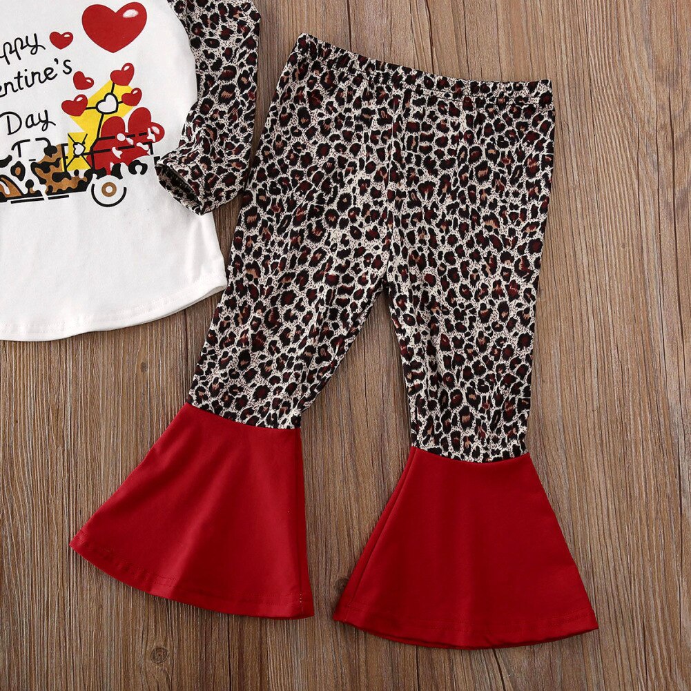 Conjunto de bebé, niño, niña, mi Feliz Día de San Valentín, Camiseta de algodón, Tops, pantalones, 2 uds, conjunto de ropa informal nueva para niños 6M-5Y