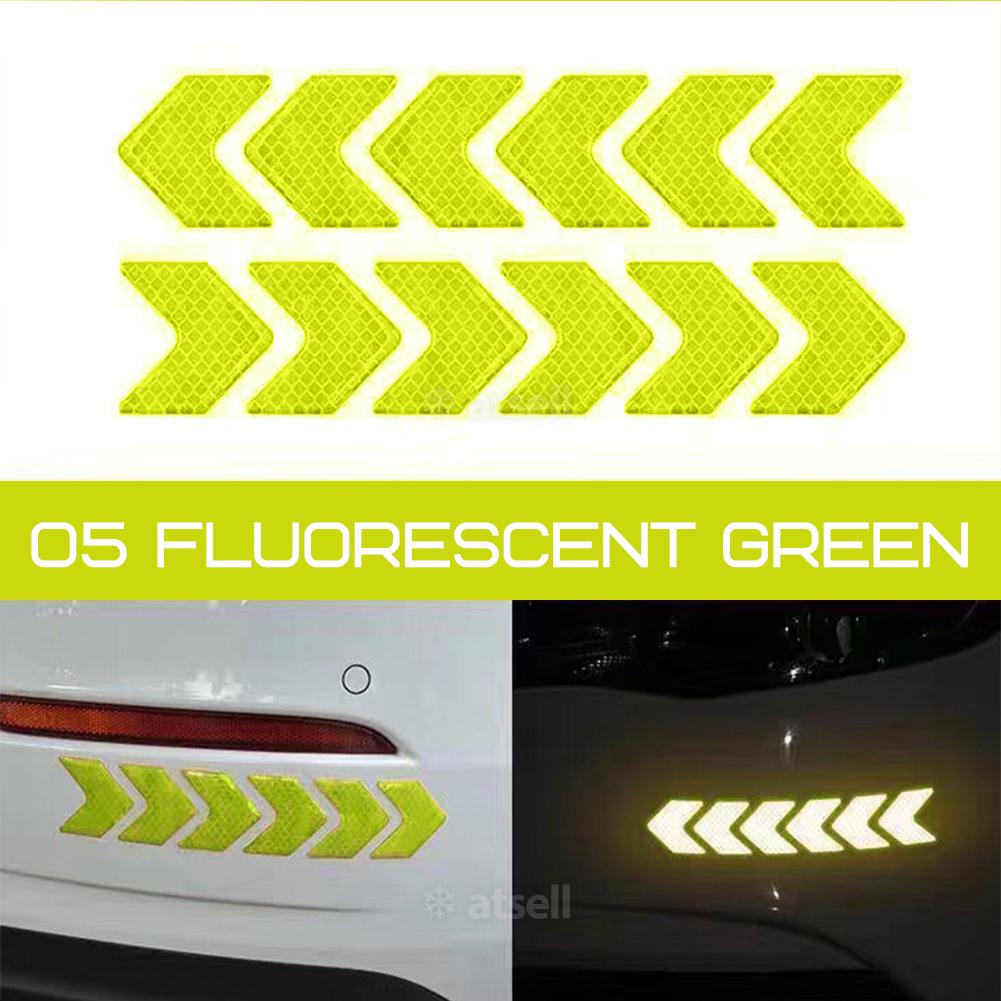 12Pcs Car Reflective Sticker Arrows Pattern Warning Decals For Motorcycle Auto Tail Bar Bumper Safety Warning Reflector Tape