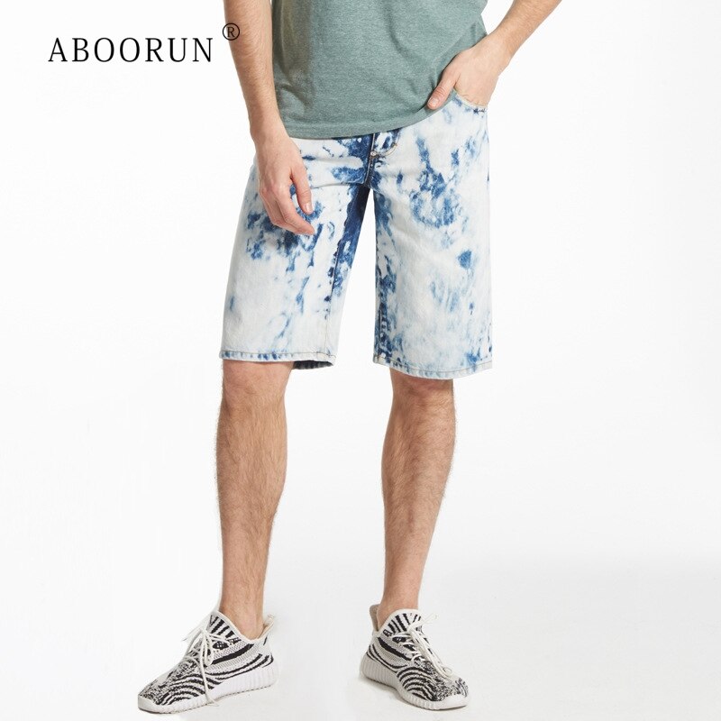 ABOORUN Men's Denim Shorts Distressed Snowflake Washed Jeans Shorts Casual Cotton Shorts for Male