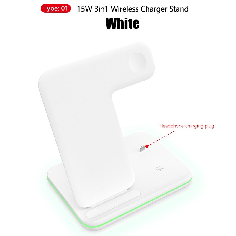 15w 3in1 qi carregador sem fio suporte para iphone 11 xs xr x 8 estação doca de carga rápida sem fio para apple watch 5 4 3 airpods pro 2: Z5 White