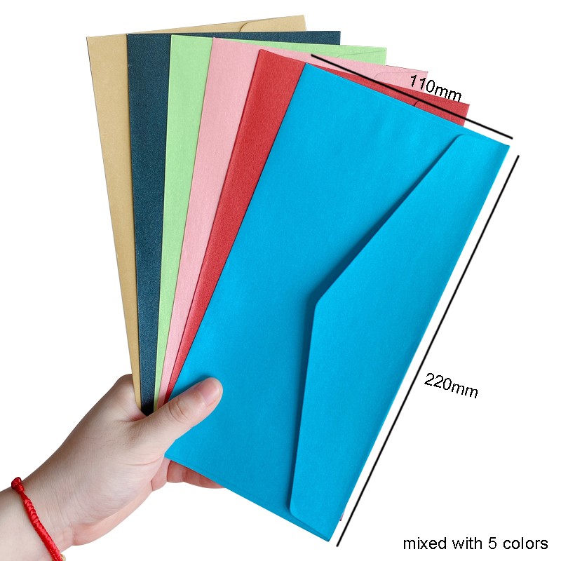 Lot de 5 enveloppes en papier couleur bonbon, 220x110mm, carte de vœux, papeterie ,