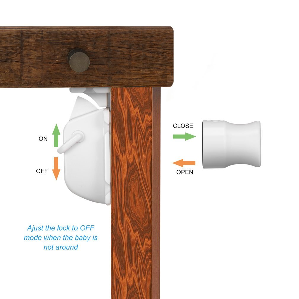 White Plastic Easy to Install Safety Baby Magnetic Cabinet Locks - No Tools Or Screws Needed (4 Locks + 1 Key)