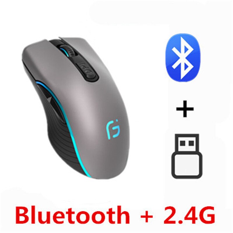 Computer Muis Bluetooth 4.0 + 2.4Ghz Draadloze Dual Mode 2 In 1 Mause 2400Dpi Ergonomische Draagbare Optische Voor pc/Laptop: Dual Mode Gray